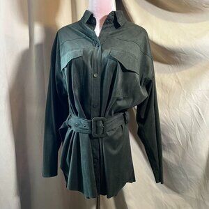 LIMē  Army Green  Suede  Button Up  Belted  Womens  Jacket  Size M